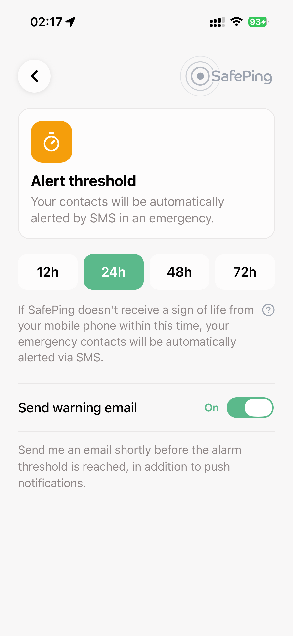 SafePing — Alarm Threshold