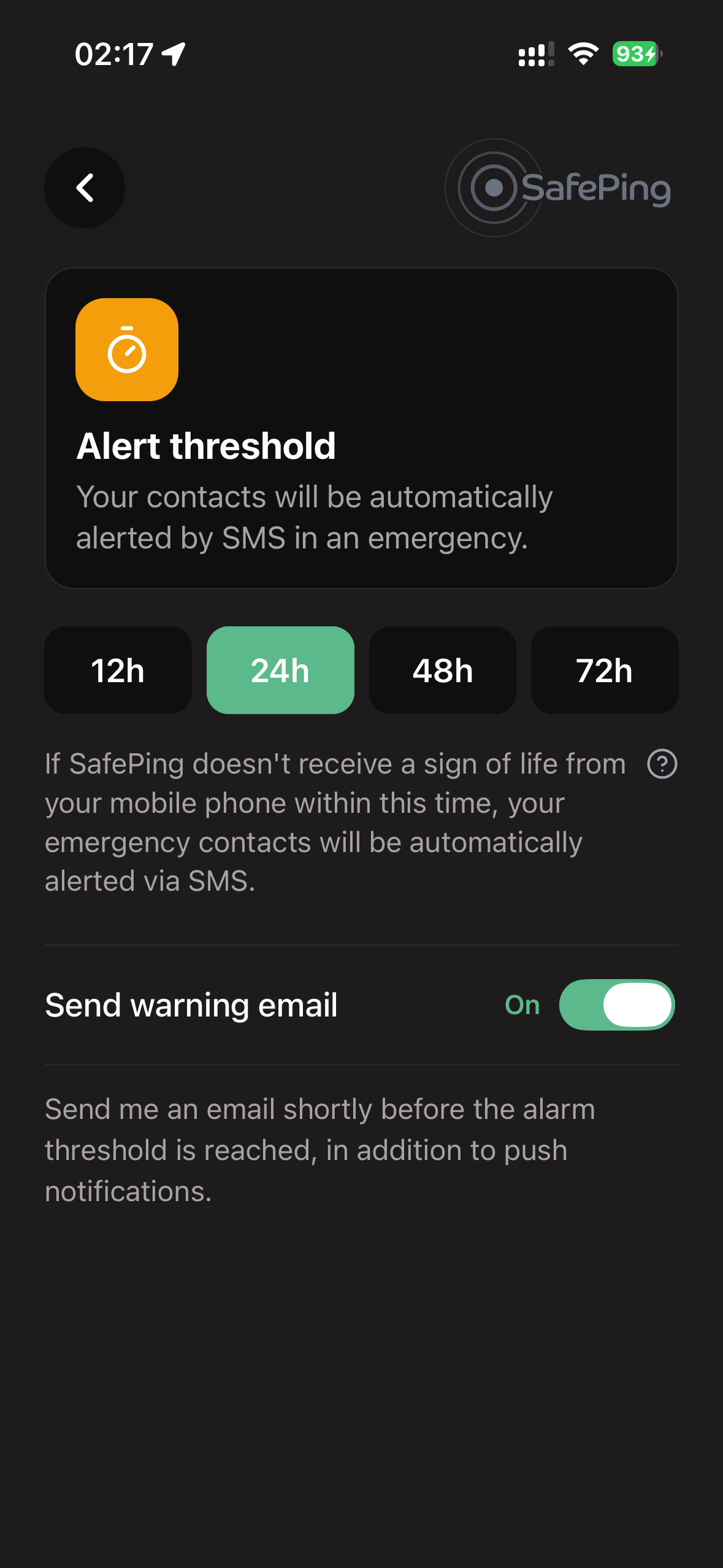 SafePing — Alarm Threshold