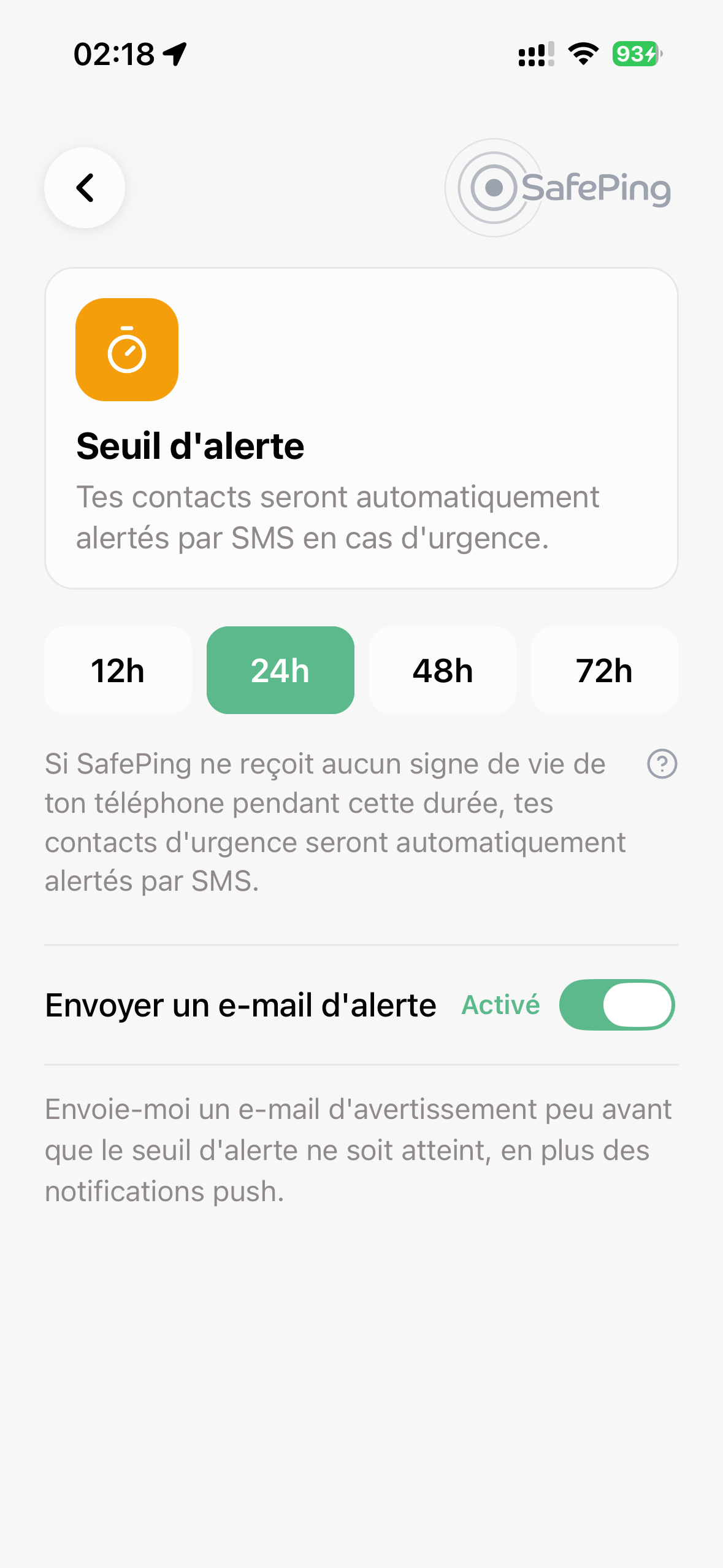 SafePing — Seuil d'alarme