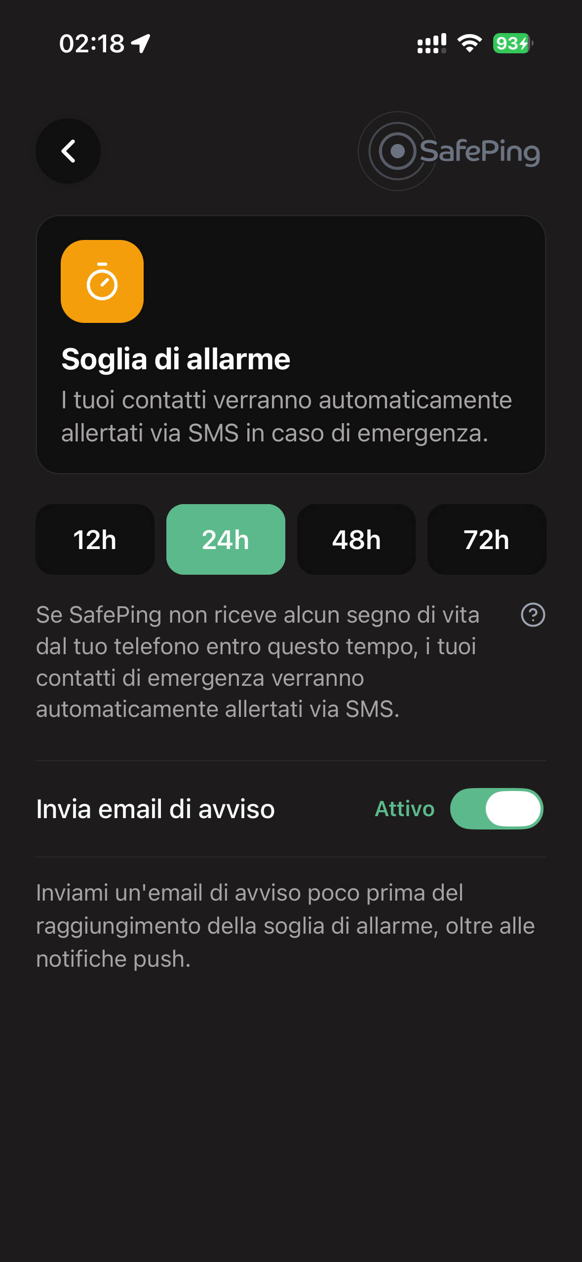 SafePing — Soglia d'allarme