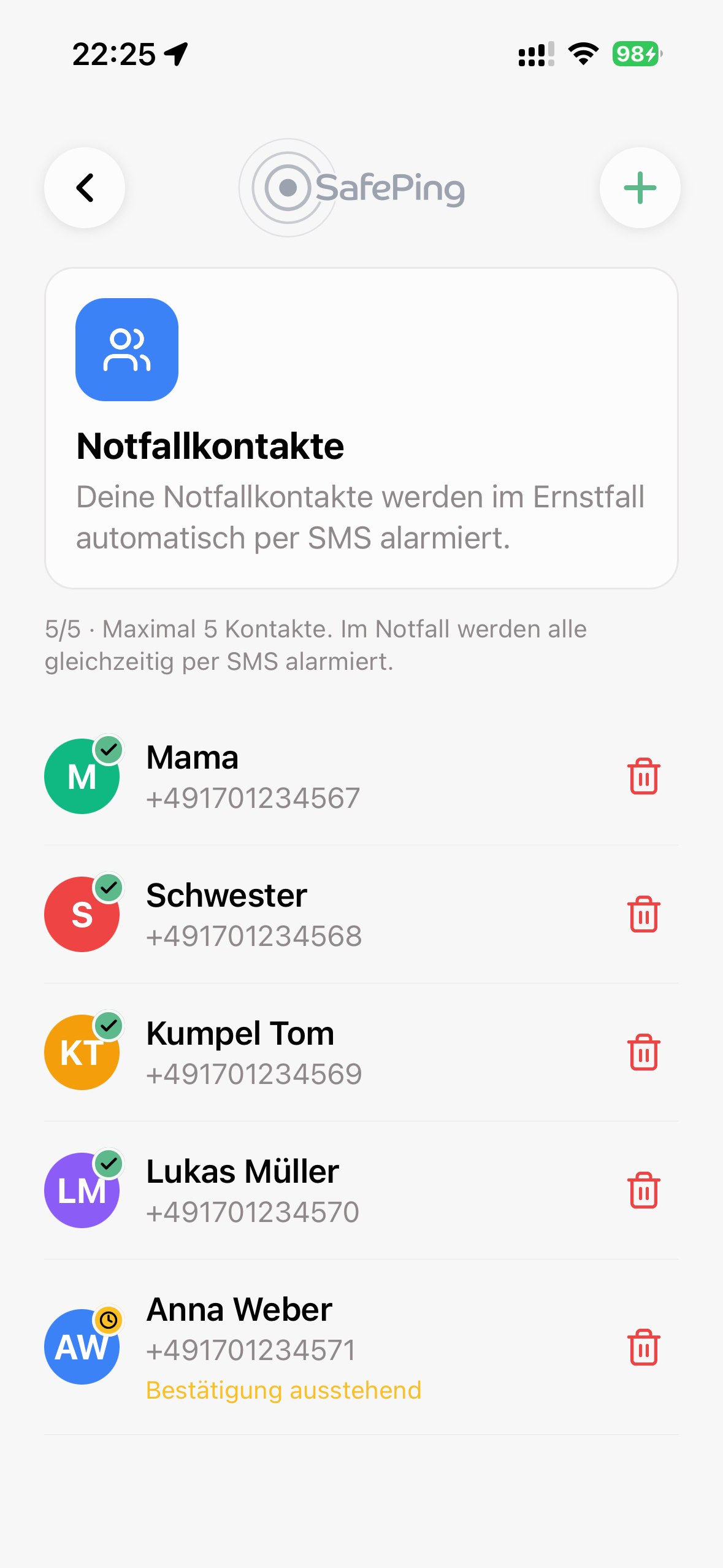 SafePing — Notfallkontakte