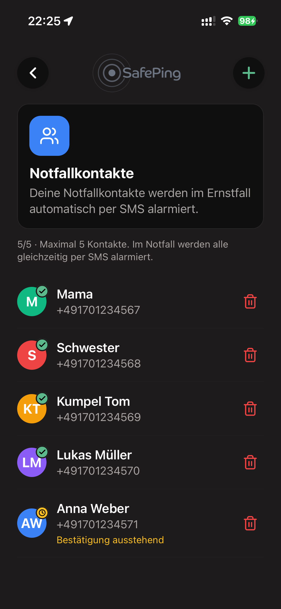 SafePing — Notfallkontakte