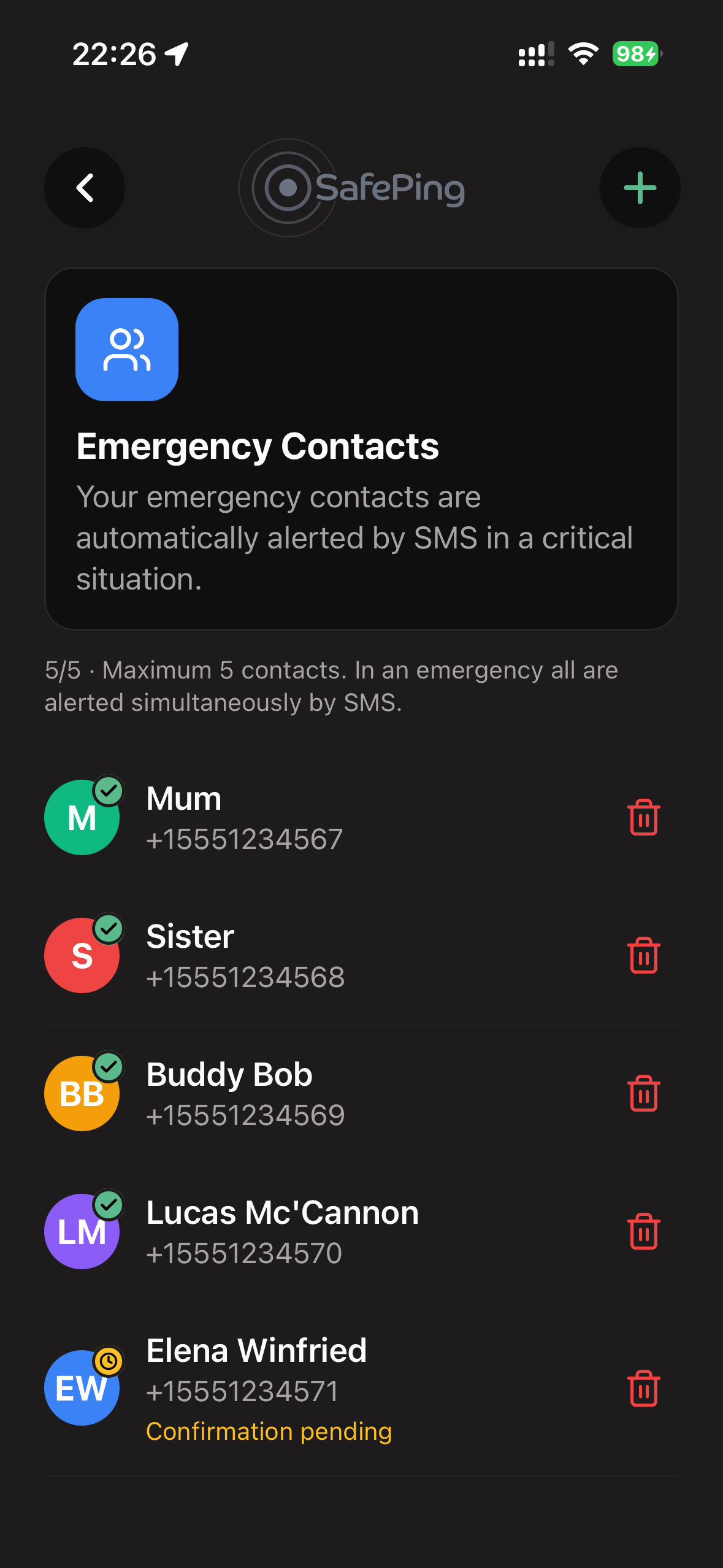 SafePing — Emergency Contacts