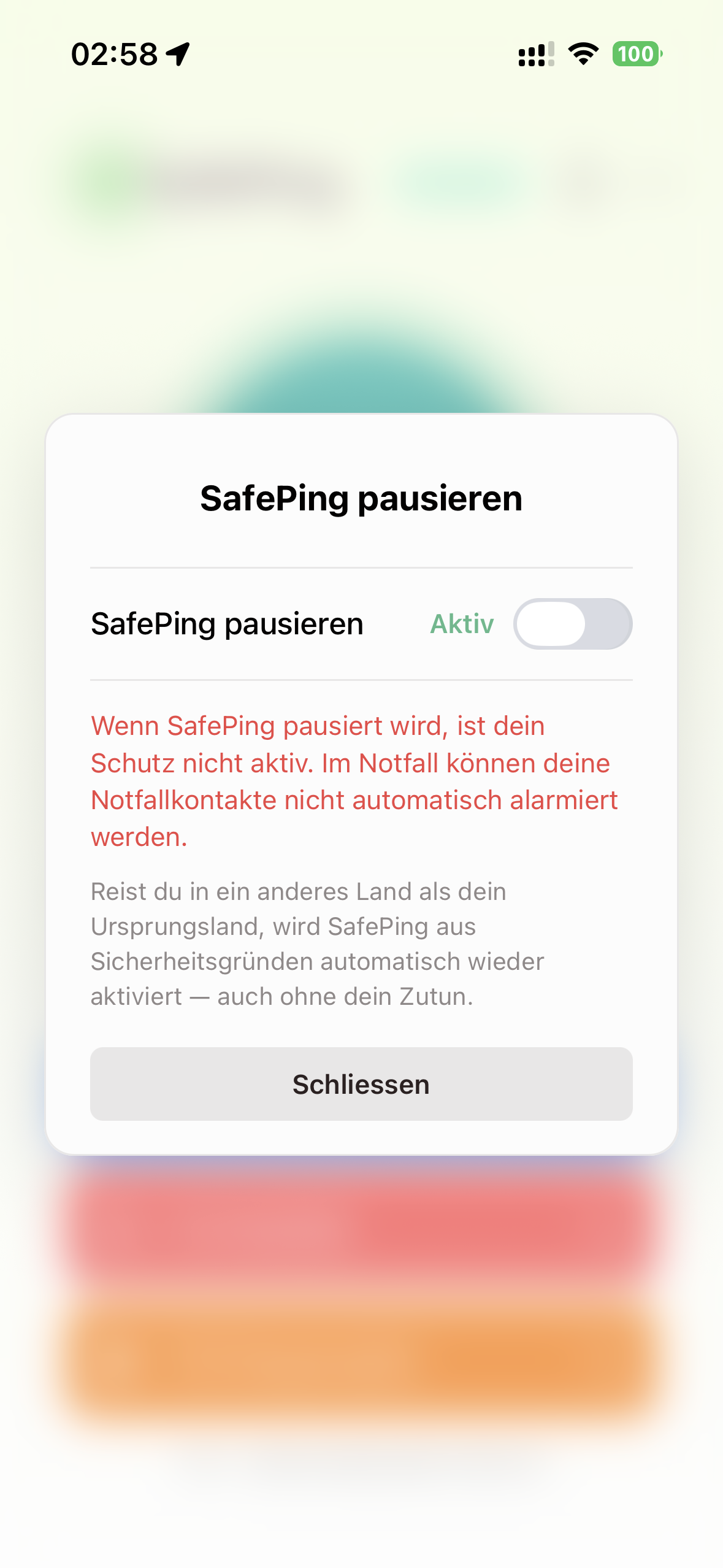 SafePing — Heimat-Modus