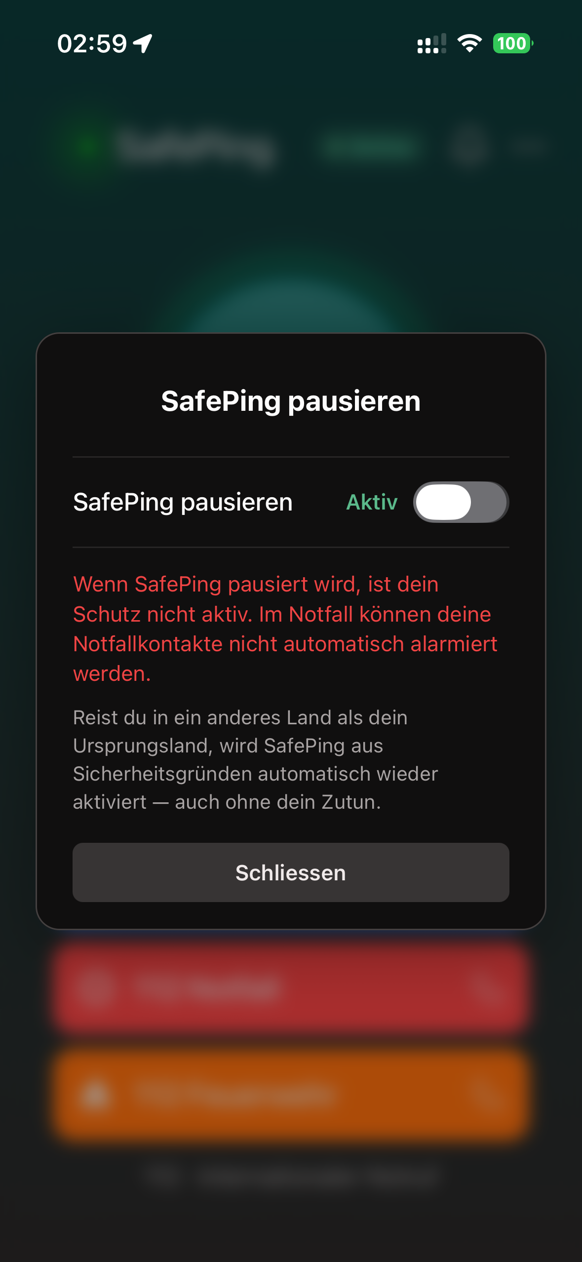 SafePing — Heimat-Modus
