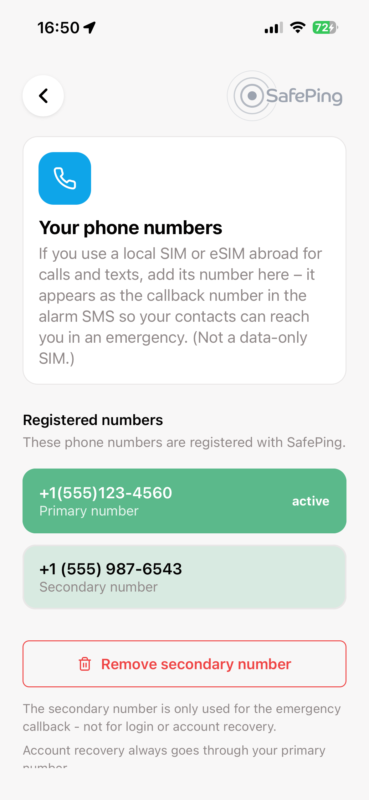 SafePing — Second number