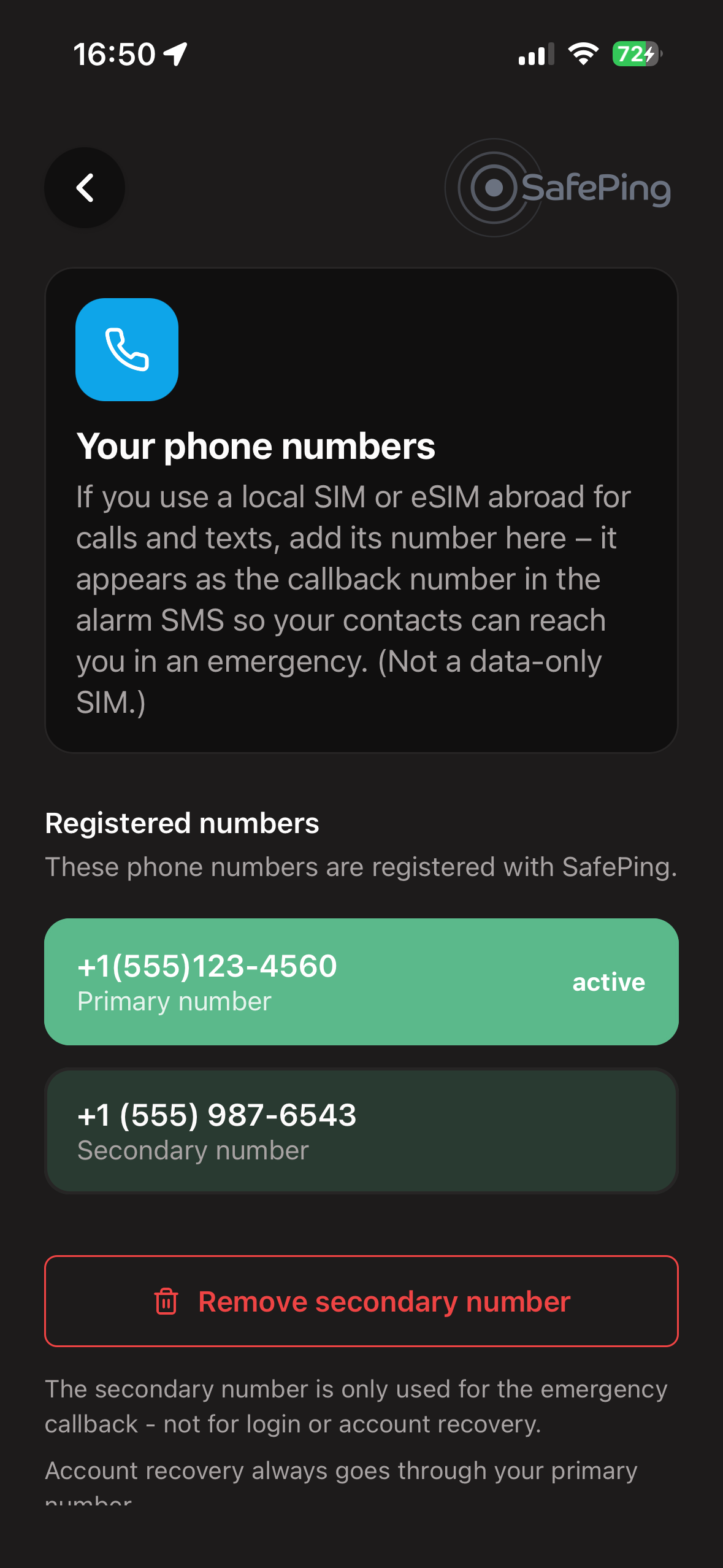 SafePing — Second number