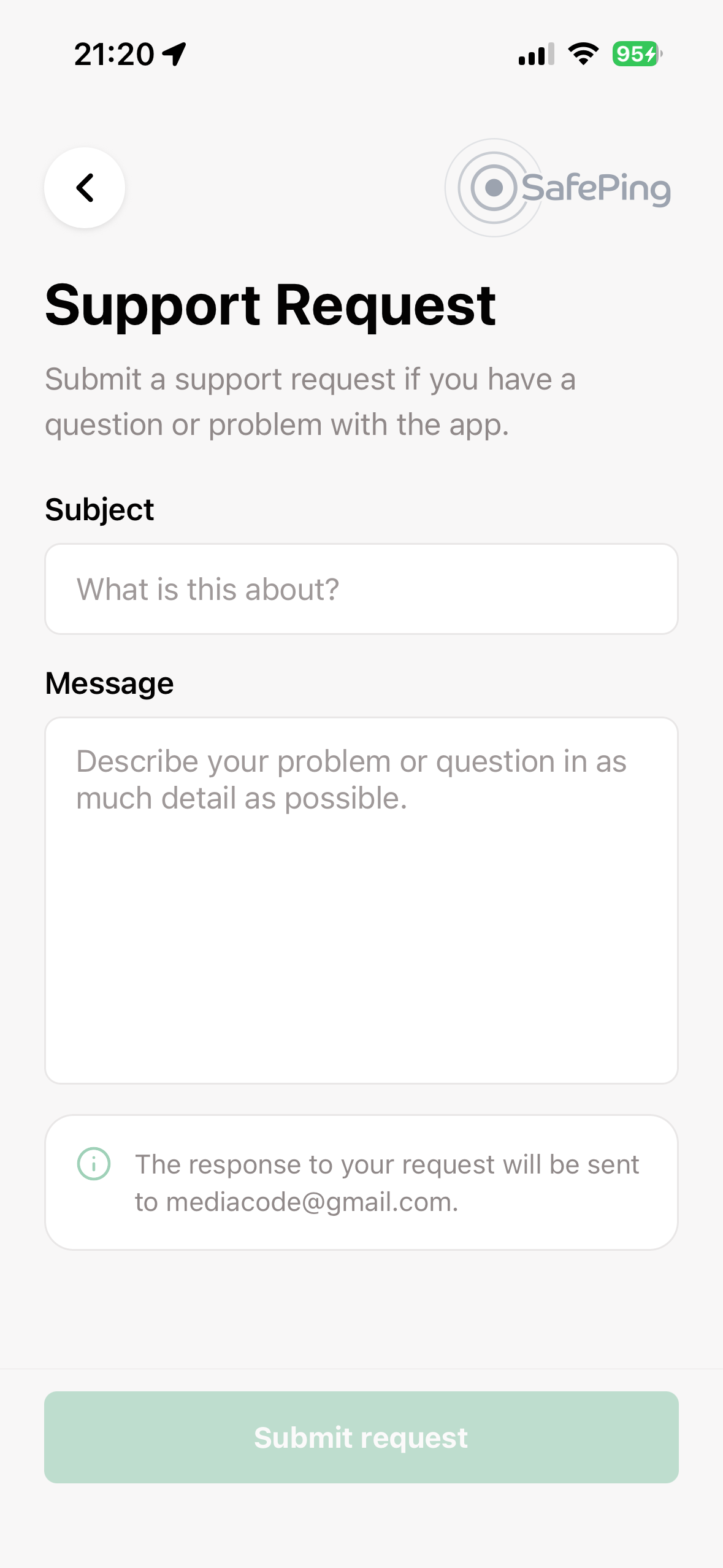 SafePing — Support request