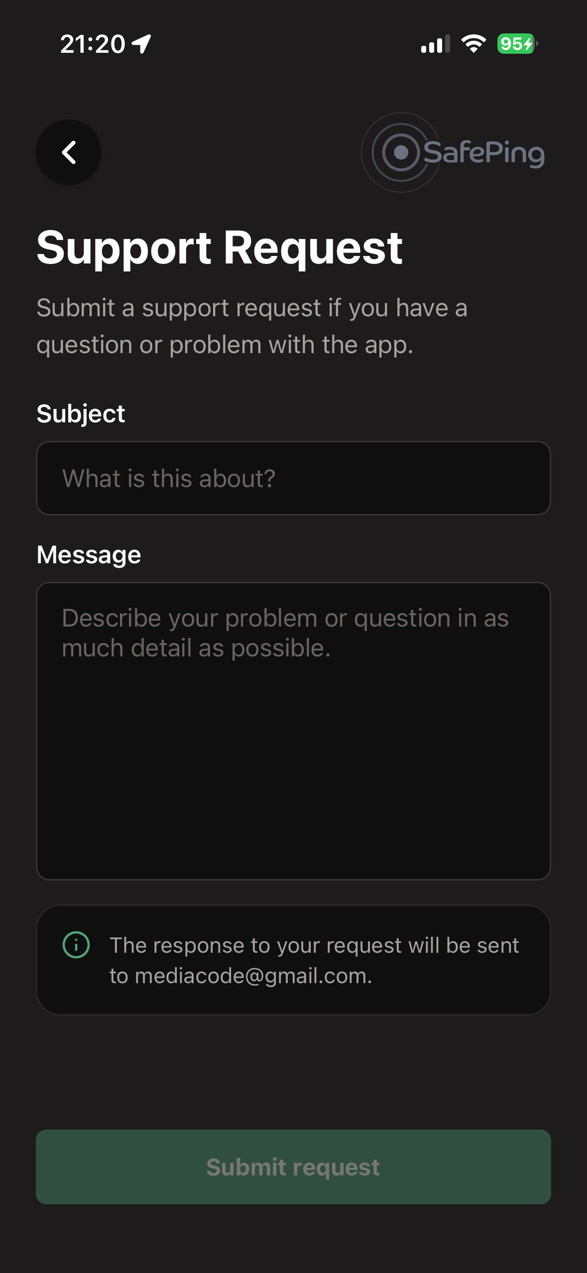 SafePing — Support request