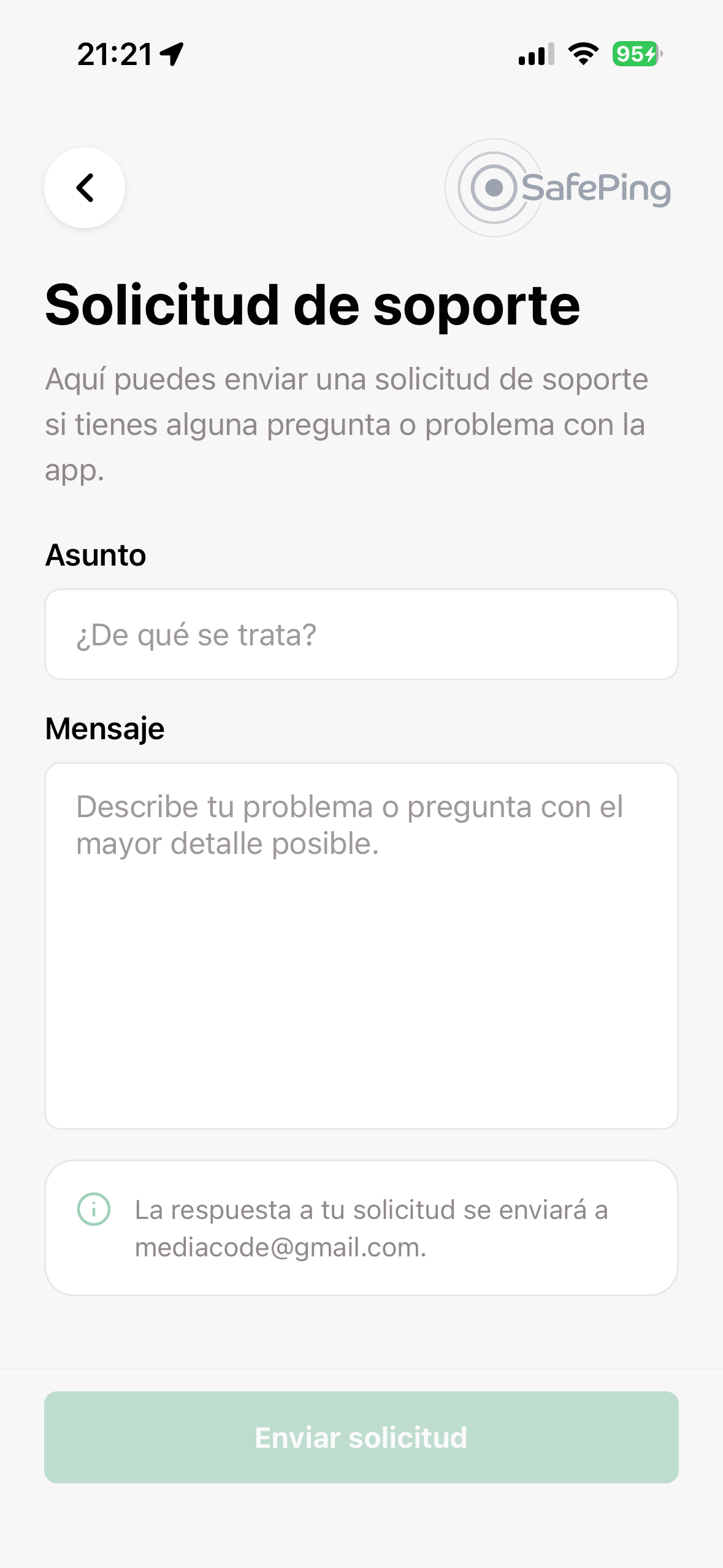 SafePing — Solicitud de soporte