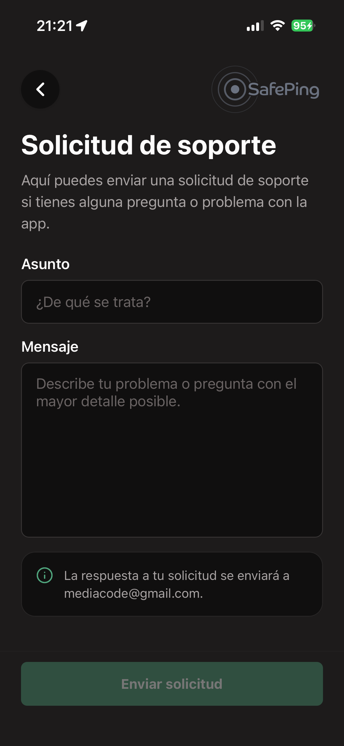 SafePing — Solicitud de soporte