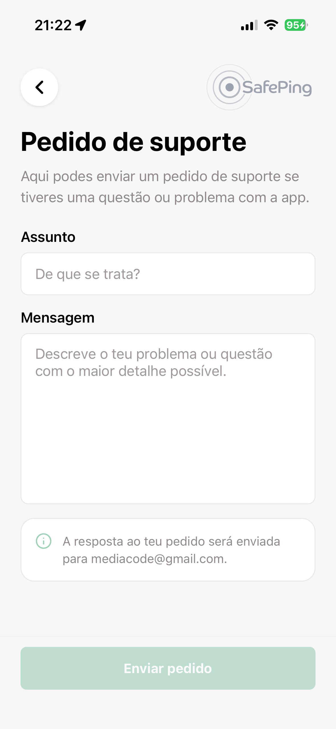SafePing — Pedido de suporte