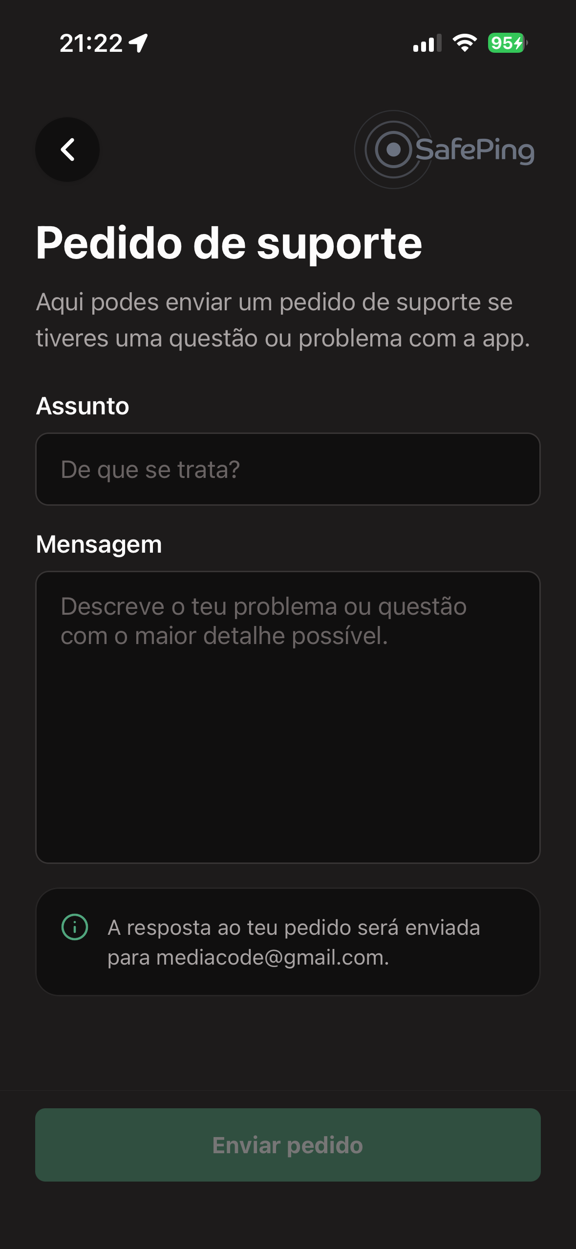 SafePing — Pedido de suporte