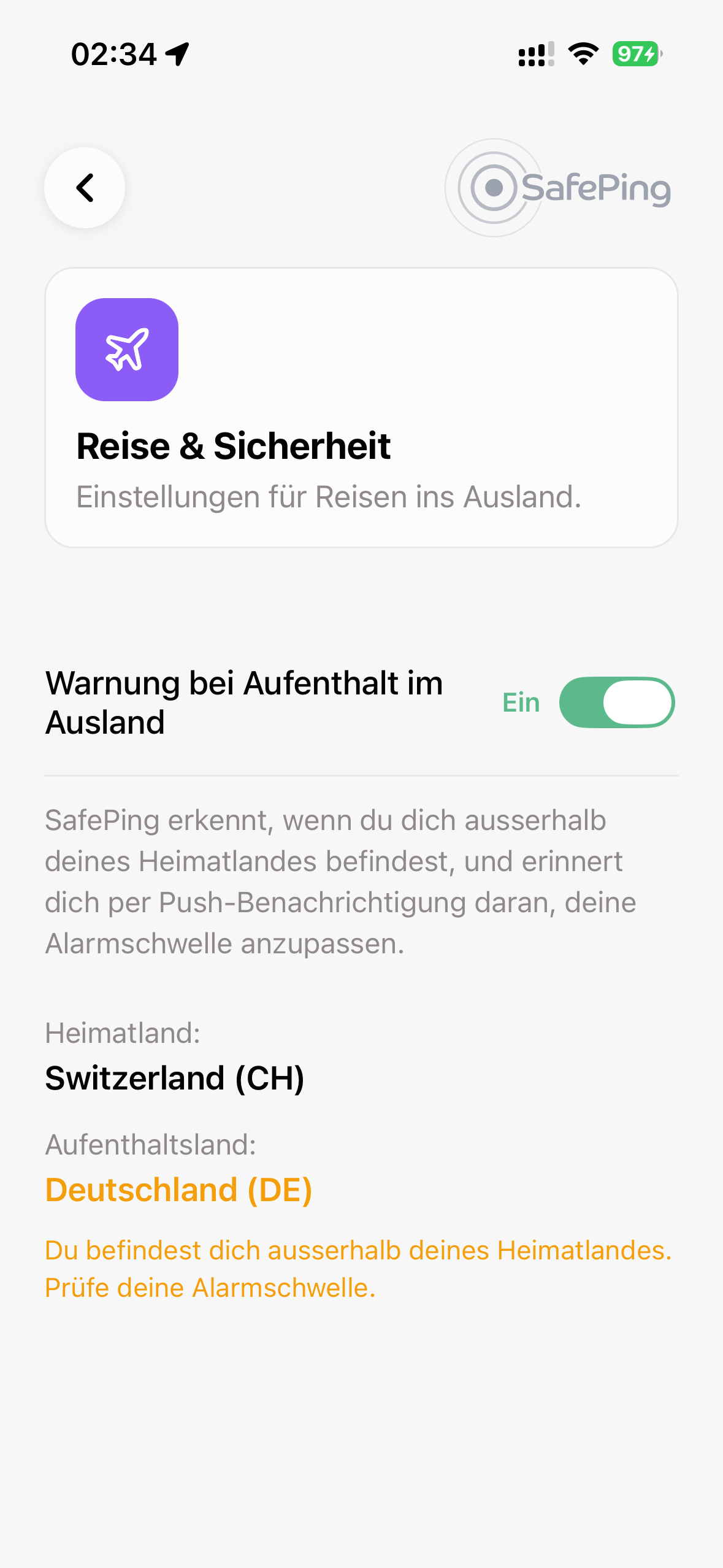 SafePing — Privatsphäre-Einstellungen